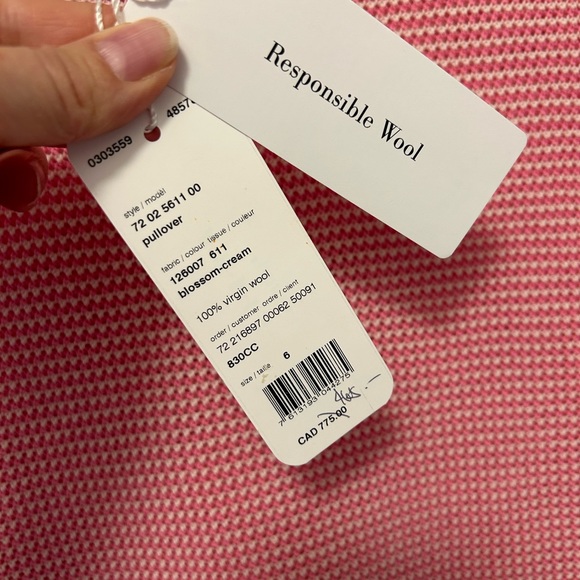 BNWT-Akris Punto-short sleeve sweater-white/pink 100% wool - Picture 6 of 6